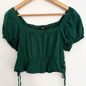 Uniqlo Forest Green Puff Sleeve Blouse